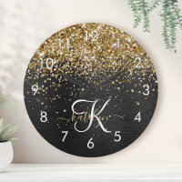 Custom Gold Glitter Black Sparkle Monogram