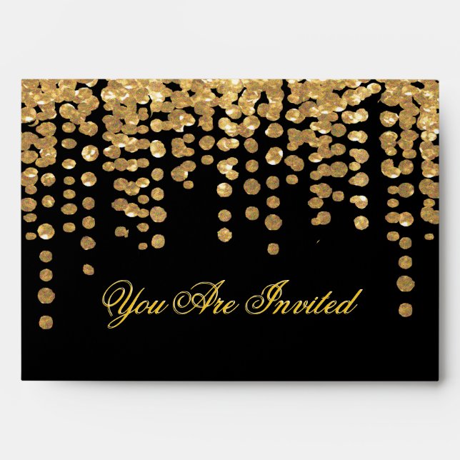 Custom Gold Glitter Confetti with Black Background Envelopes (Front)