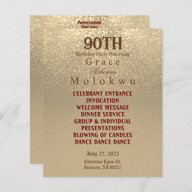 Custom - Gold Glitter - Menu (Front/Back)