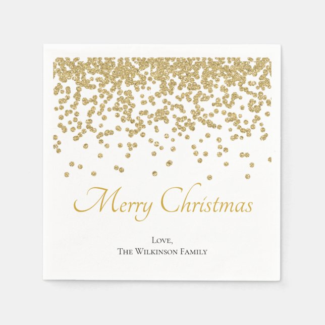 Custom Gold Glitter Merry Christmas Paper Napkin (Front)
