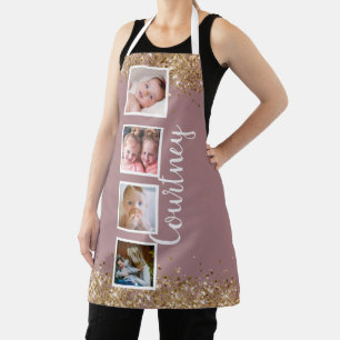 custom gold glitter rose photo collage apron