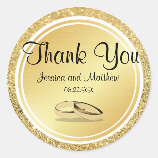 Custom Gold Glitter Thank You Wedding Stickers (Front)