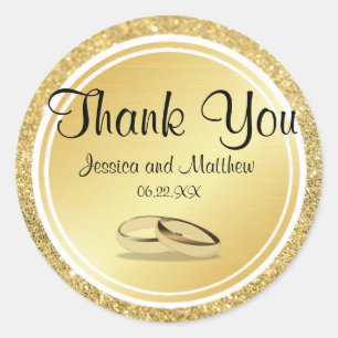 Custom Gold Glitter Thank You Wedding Stickers