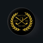 Custom Gold Golf Club Elegant Minimal Modern  3 Cm Round Badge<br><div class="desc">Custom gold golf club elegant, modern, minimalist, chic design. Personalised golf club button pin with laurel wreath, two crossed golf clubs, and golf ball. Personalised golf button pin with your logo, name, text, year, etc. Elegant gold golf club button pin personalised gift for golf club, golfer, golf player, team, coach....</div>