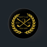 Custom Gold Golf Club Elegant Minimal Modern  3 Cm Round Badge<br><div class="desc">Custom gold golf club elegant, modern, minimalist, chic design. Personalised golf club button pin with laurel wreath, two crossed golf clubs, and golf ball. Personalised golf button pin with your logo, name, text, year, etc. Elegant gold golf club button pin personalised gift for golf club, golfer, golf player, team, coach....</div>