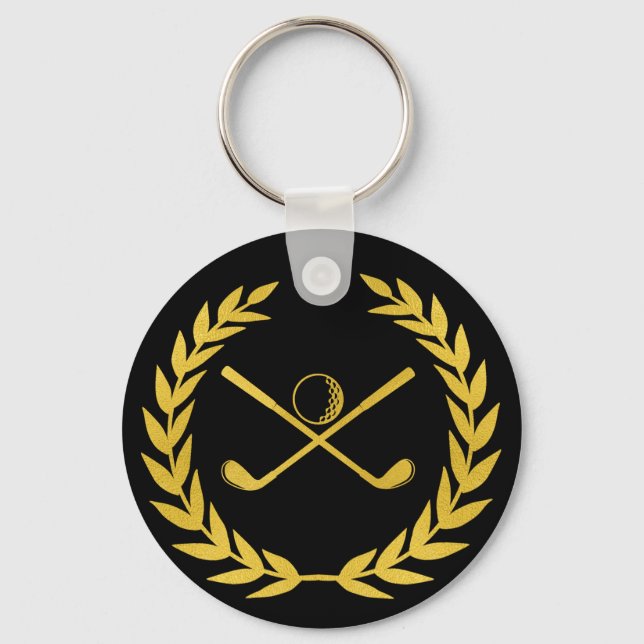Custom Gold Golf Club Minimal Wreath Golf Key Ring (Front)