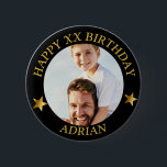 Custom Gold Happy Birthday Photo and Age Name 6 Cm Round Badge<br><div class="desc">Custom Happy Birthday Photo and Age Name</div>