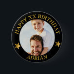 Custom Gold Happy Birthday Photo and Age Name 6 Cm Round Badge<br><div class="desc">Custom Happy Birthday Photo and Age Name</div>