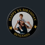 Custom Gold Happy Birthday Photo and Age Name 6 Cm Round Badge<br><div class="desc">Custom Happy Birthday Photo and Age Name</div>