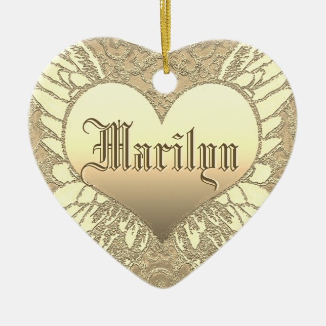 Custom Gold Heart Angel Wings Memorial Ceramic Tree Decoration (Front)