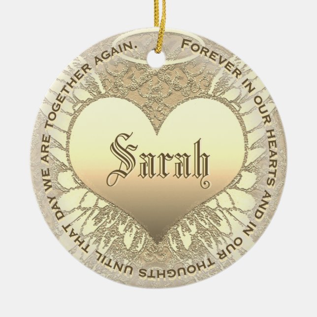 Custom Gold Heart Memorial Ceramic Tree Decoration (Front)