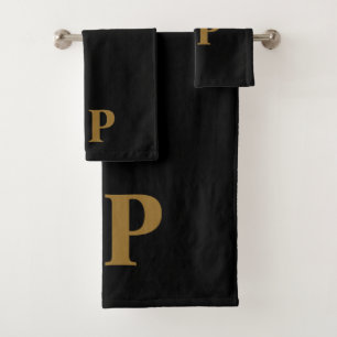 Custom Gold Initial Bath Towel Set