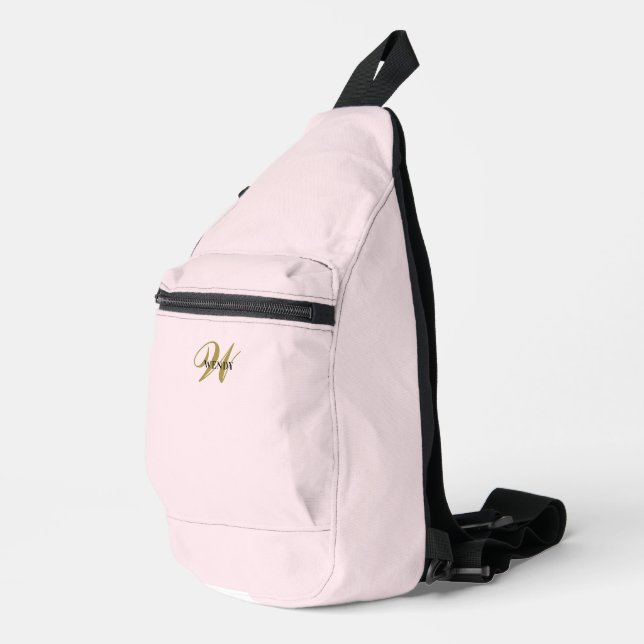 Custom Gold Initial l Girly Clean Blush Pink  Sling Bag (Right Corner)