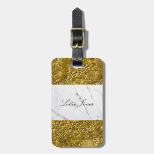 Custom Gold Leaf white marble Print luggage tag