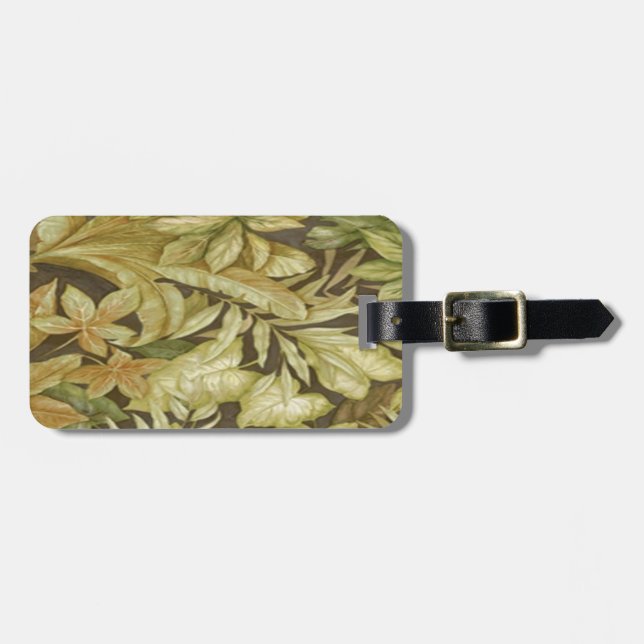 Custom Gold Leaves On Black Luggage Tag (Front Horizontal)