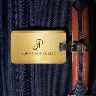 Custom Gold Look Handwritten Monogrammed Trendy Luggage Tag
