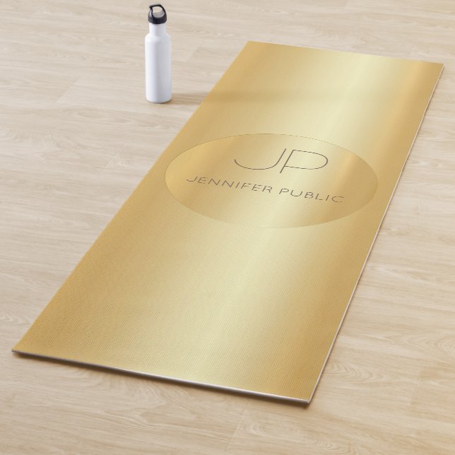 Custom Gold Look Monogrammed Fitness Template Yoga Mat (In Situ)