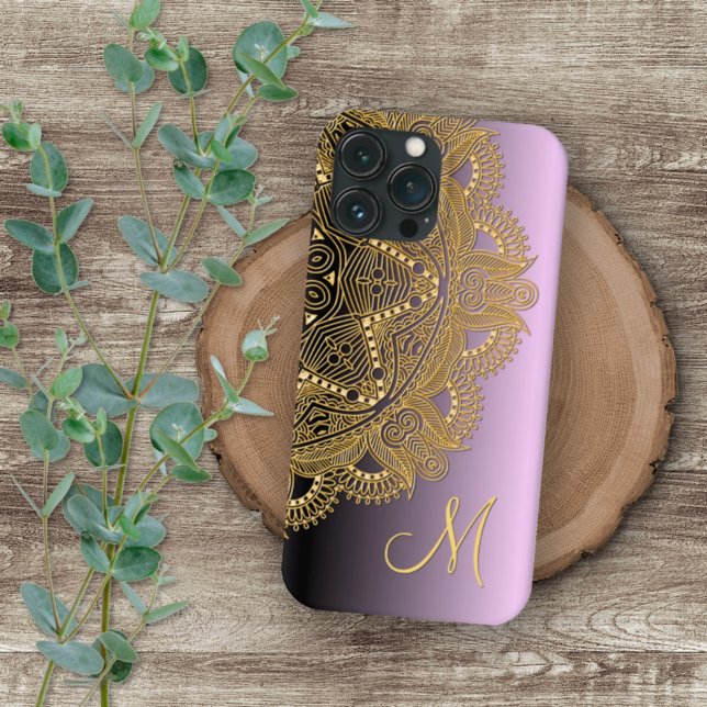 Custom Gold Mandala Art Pattern On Pink Purple Case-Mate iPhone Case (Creator Uploaded)