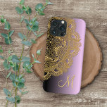 Custom Gold Mandala Art Pattern On Pink Purple iPhone 12 Pro Max Case<br><div class="desc">Contemporary faux shiny gold Mandala rosette pattern. With room to customise or personalise with a monogram or initial of your choice. Beautiful, modern, and cool cover for the trend-savvy and art-loving hip trendsetter, artsy motif lover who wants to protect their phone from dust and dirt, wear and tear. This design...</div>