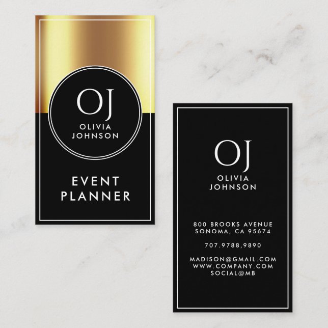 Custom Gold Metallic Event Planner Business Card (Front/Back)
