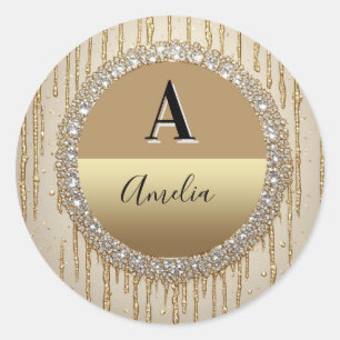 Custom Gold Monogram Gift For Wedding And Events Classic Round Sticker