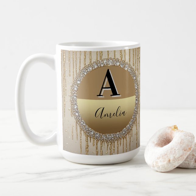 Custom Gold Monogram Gift For Wedding And Events Coffee Mug (With Donut)