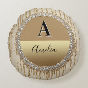 Custom Gold Monogram Gift For Wedding And Events Round Cushion