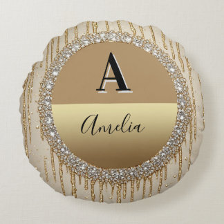 Custom Gold Monogram Gift For Wedding And Events Round Cushion