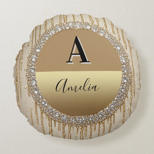 Custom Gold Monogram Gift For Wedding And Events Round Cushion (Front)