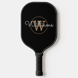 Custom Gold Monogram Script Name Black Pickleball Paddle