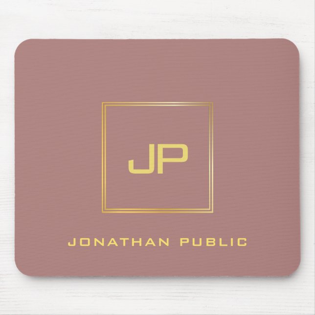 Custom Gold Monogram Template Elegant Modern Mouse Mat (Front)