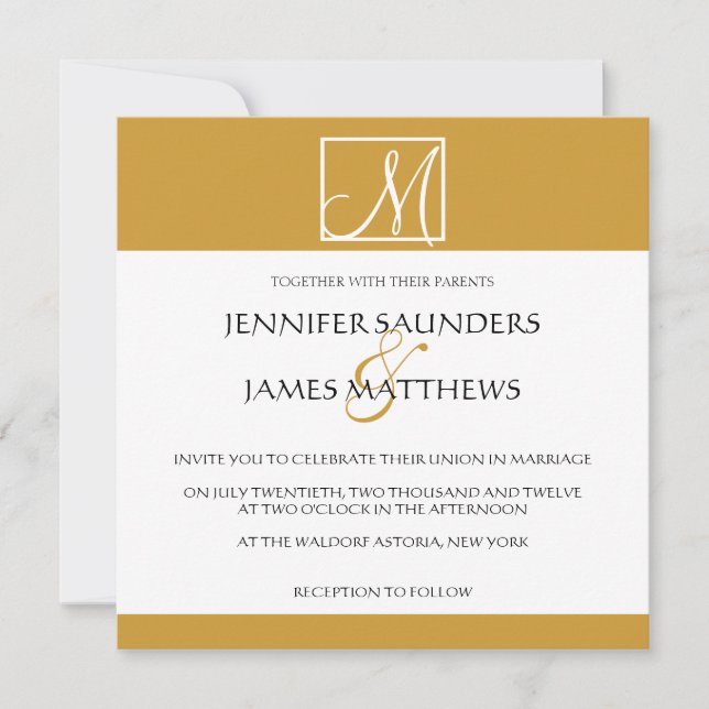 Custom Gold Monogram Wedding Invitation (Front)