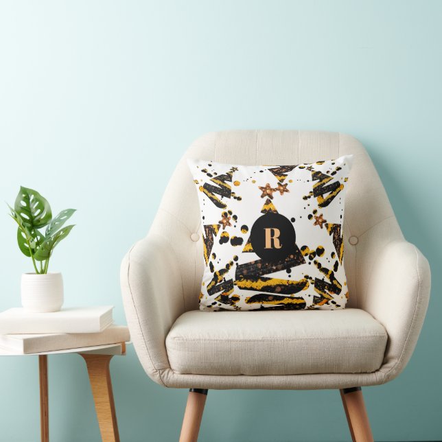 Custom Gold Monogrammed Christmas Tree Pattern Cushion (Chair)