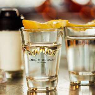 Custom Gold Mustache Shot Glass for Groom’s Father