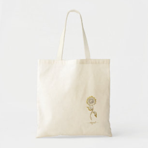 Custom Gold Name Hand-Drawn Sunflower  Tote Bag