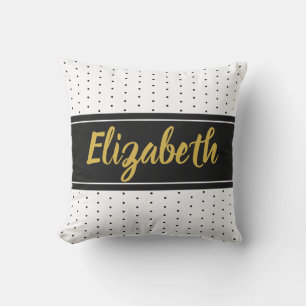 Custom Gold Name with Black and White Polka Dots Cushion