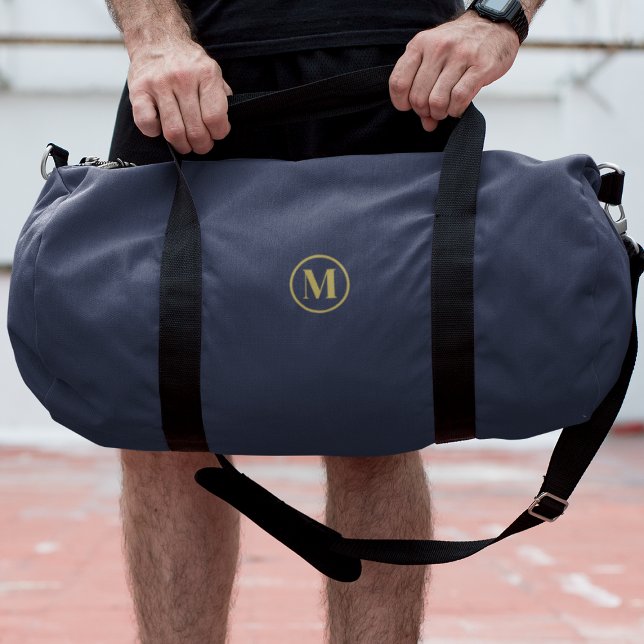 Custom Gold Navy Blue Monogram Initial Fitness  Duffle Bag (Creator Uploaded)