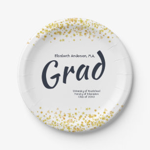 Custom Gold / Navy Graduation Party Paper Plate