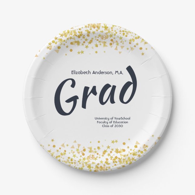 Custom Gold / Navy Graduation Party Paper Plate (Front)