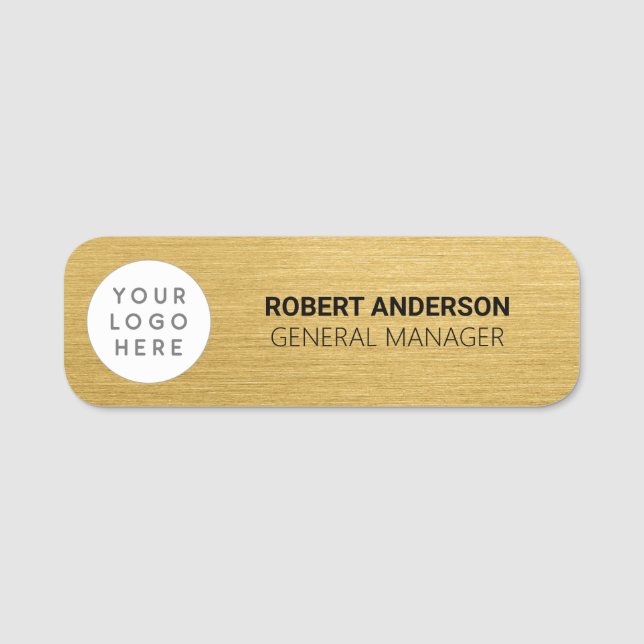 Custom Gold Office Name Tag with Logo  (Front)