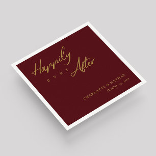 Custom Gold on Burgundy Happily Ever After Wedding Napkin