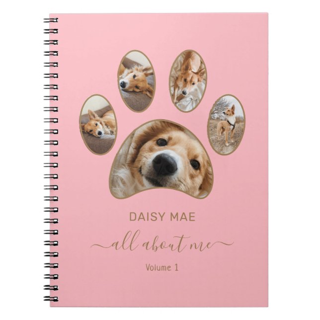 Custom Gold Paw Pet Photo Collage Pink Journal (Front)