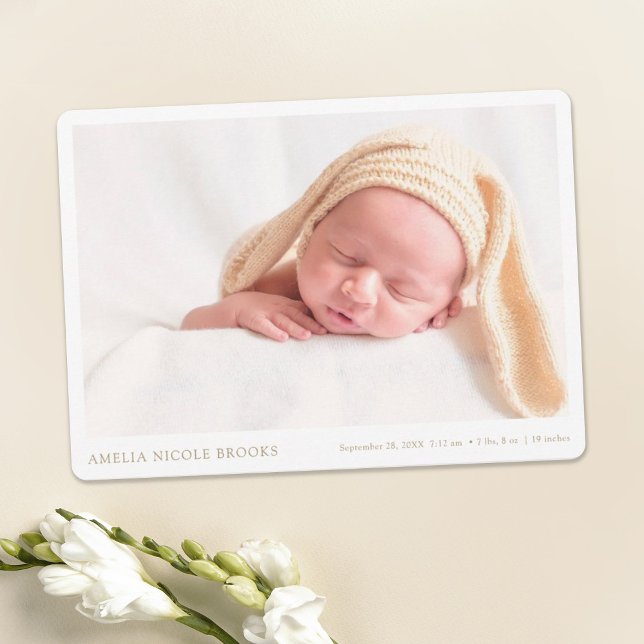 Custom Gold Photo New Baby Boy or Girl Birth Announcement (Creator Uploaded)