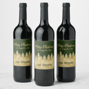 Custom Gold Pine Trees Wine Label