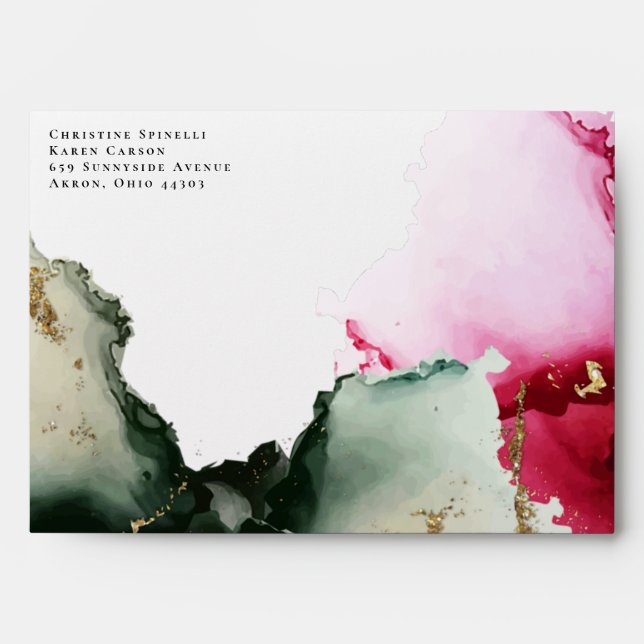 Custom Gold Pink Sage Green 2 Watercolor  Envelope (Front)