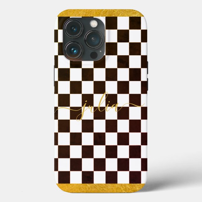 Custom Gold Porlien Courtly Check Black Cell Phone Case-Mate iPhone Case (Back)