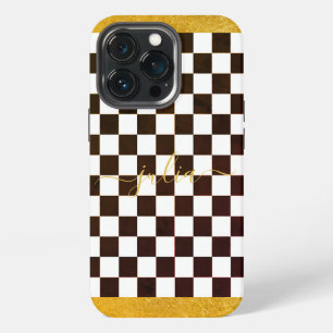 Custom Gold Porlien Courtly Check Black Cell Phone iPhone 13 Pro Case