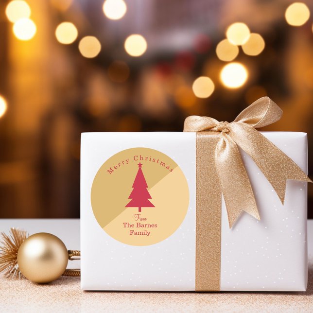 Custom Gold & Red Christmas  Classic Round Sticker (Creator Uploaded)