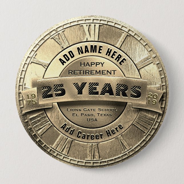 Custom Gold Retirement Button (Front)