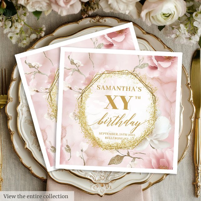 Custom Gold Script Blush 80 Birthday Party Napkins (Custom Gold Script Blush 80 Birthday Party Napkins)